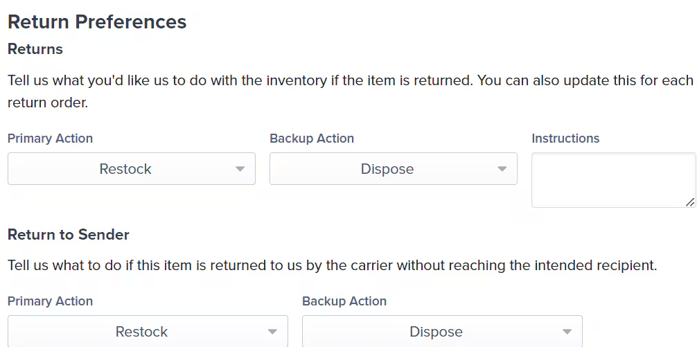 Configuring Return and Return to Sender Preferences