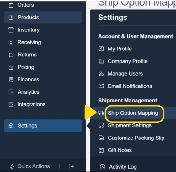 Ship Option Mapping